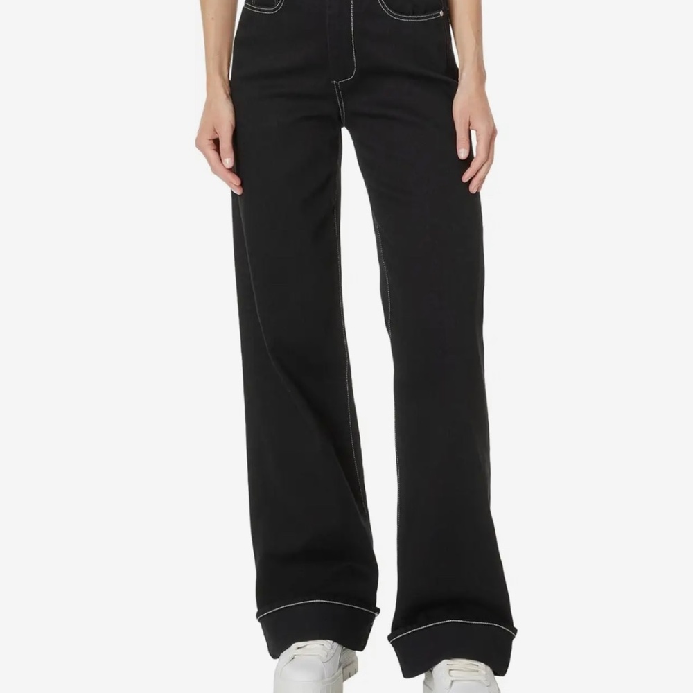 Paige Denim Sasha High Waist Wide Leg Cuffed Jeans Twilight Black Sz 31